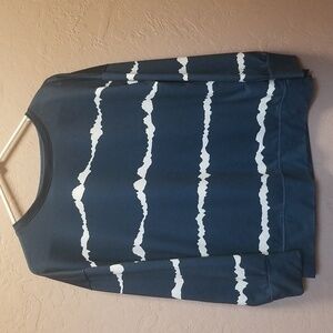 BLUE W/WHITE SQUIGGLY STRIPES, Sz S, Long SleeveTee, EUC, CL#41